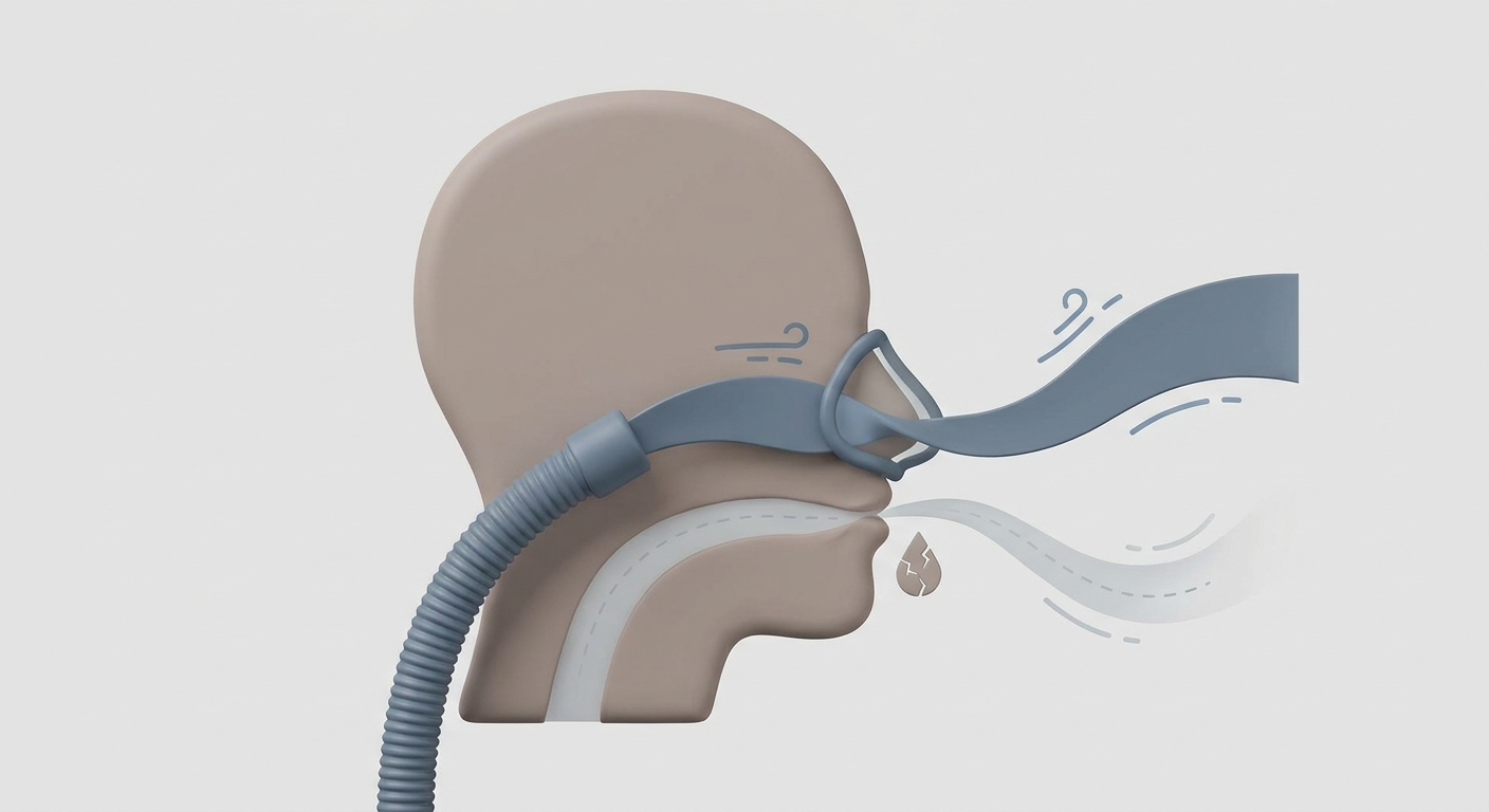 Illustration: airflow from CPAP drying the mouth via mouth breathing or leaks
