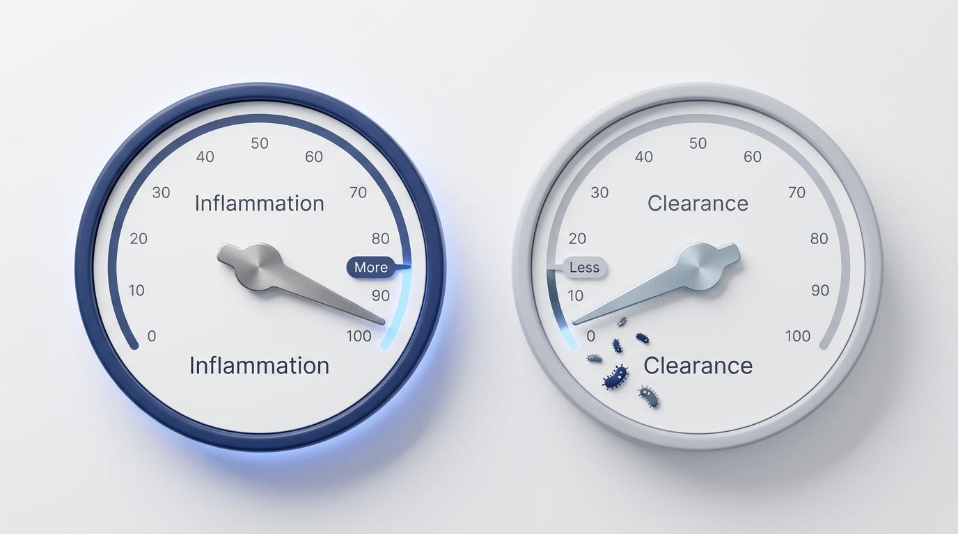 Two gauges showing high inflammation and low clearance