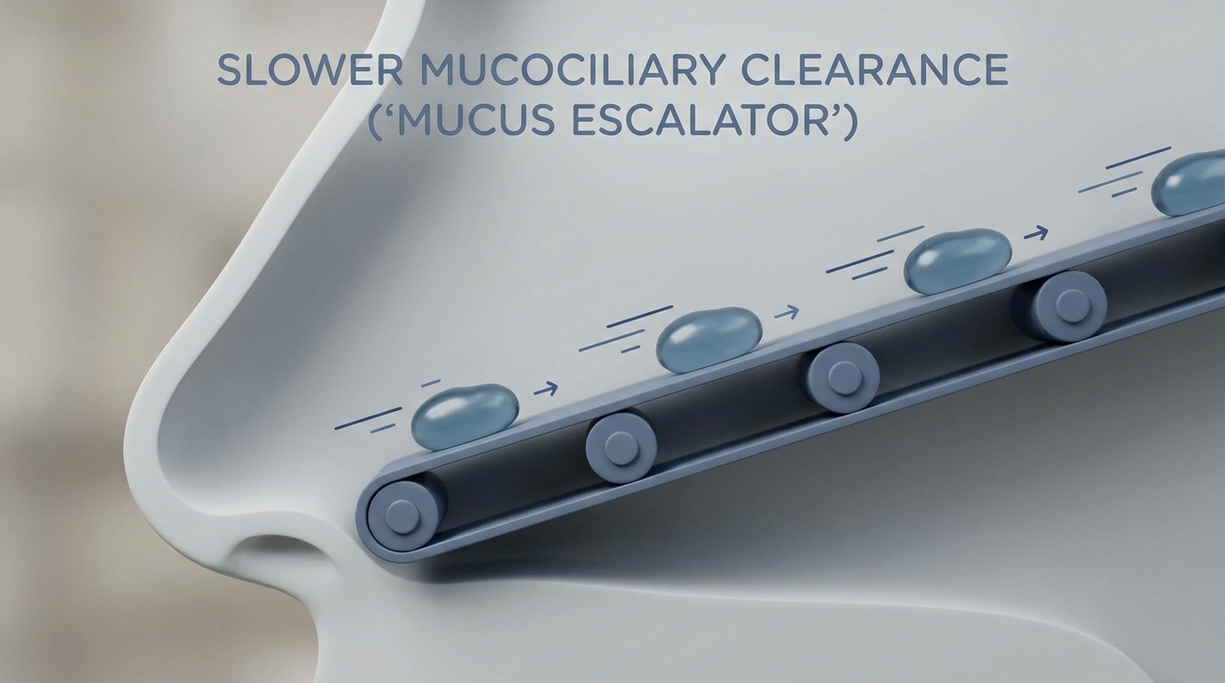 Cutaway nose with a slow-moving mucus conveyor belt