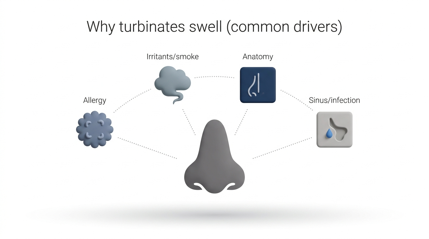 Common drivers of turbinate swelling around a nose silhouette
