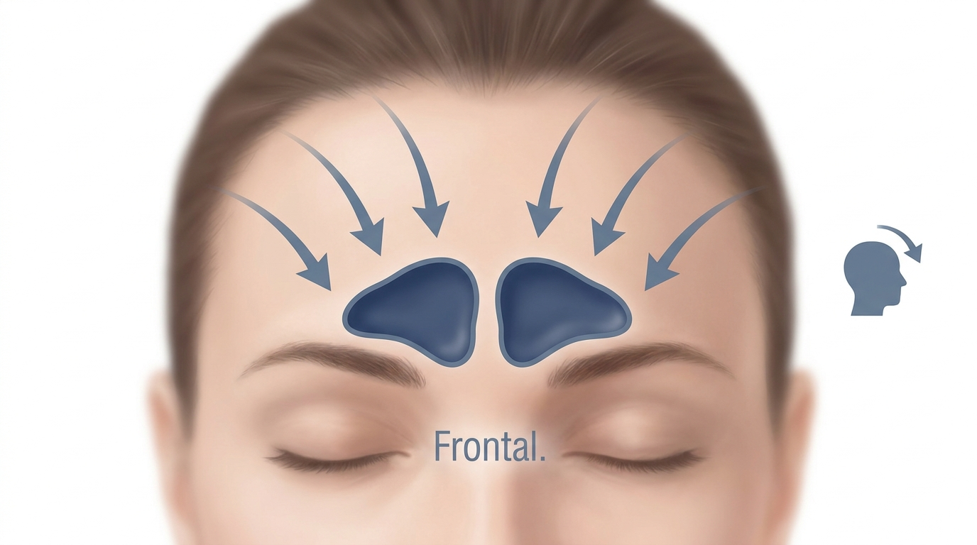 Frontal sinuses: forehead pressure, worse bending forward illustration