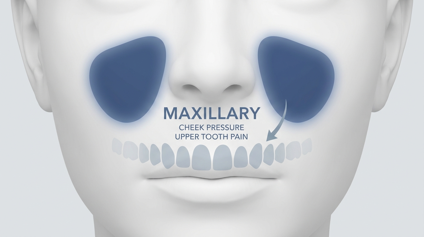 Maxillary sinuses: cheeks pressure and upper tooth pain illustration