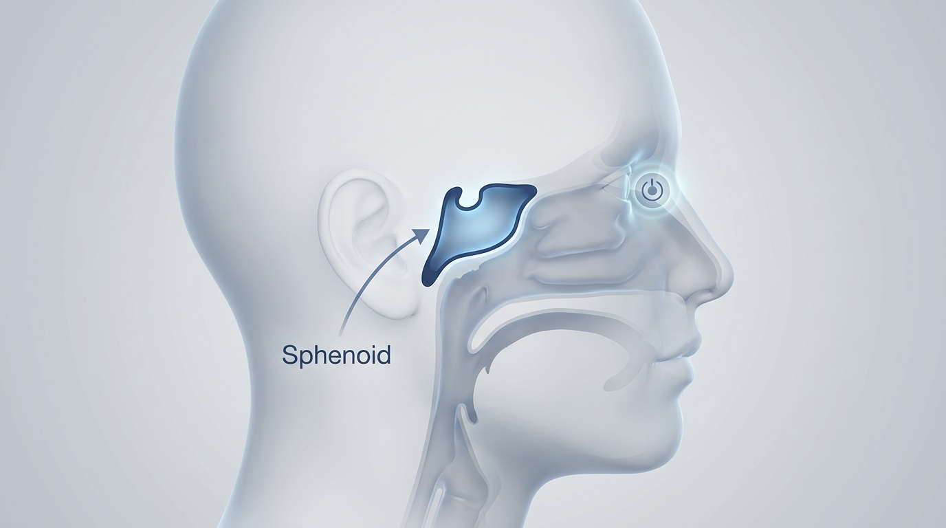 Sphenoid sinuses: deep, central pressure with postnasal drip illustration