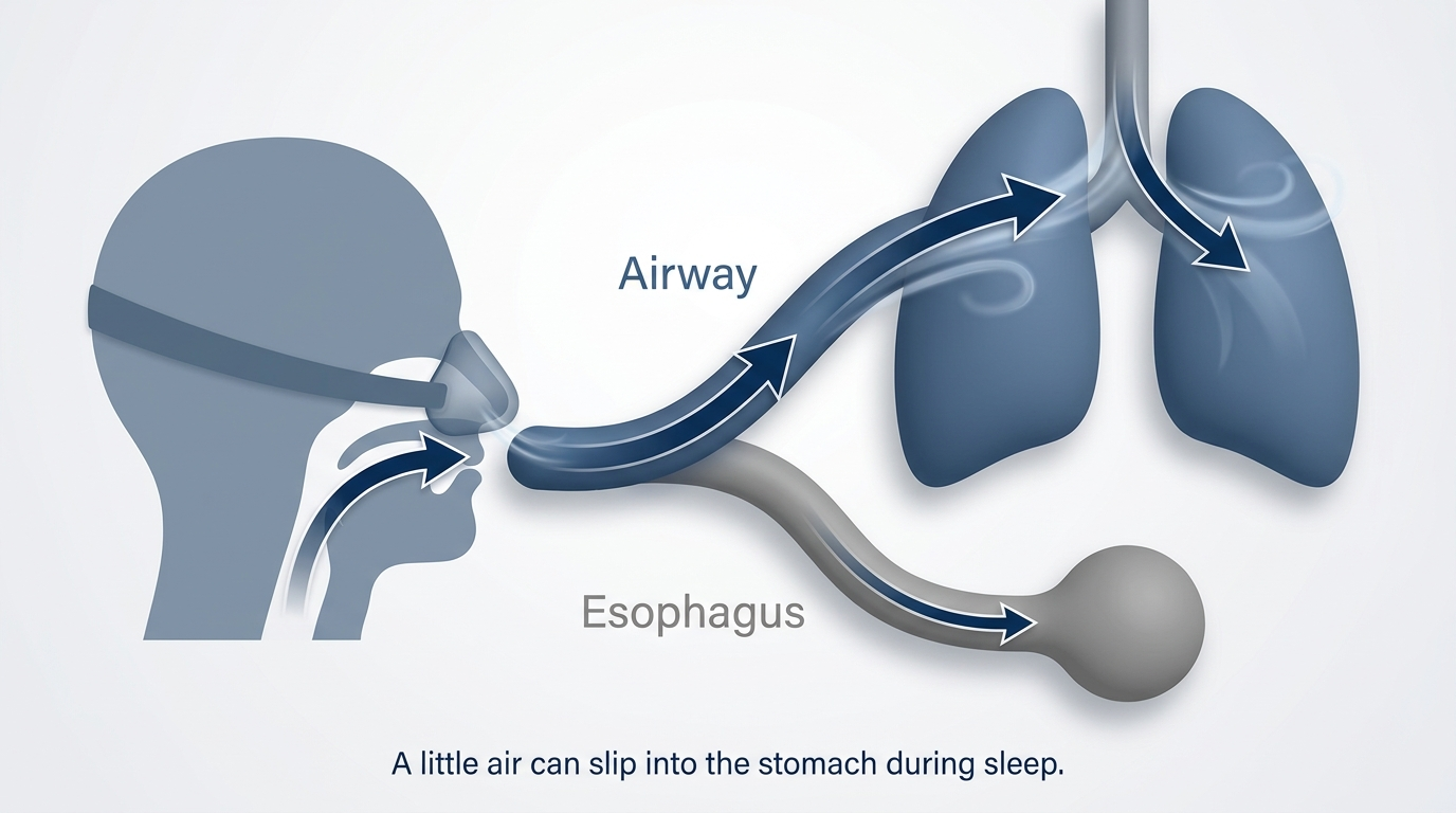 Two tubes explainer: airway vs esophagus with airflow toward lungs and some to stomach