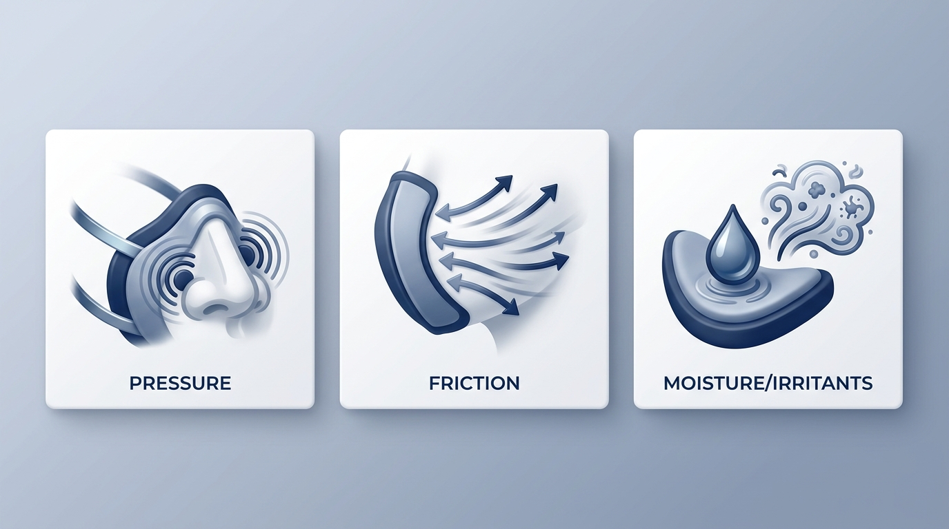 Why marks happen: pressure, friction, moisture triptych