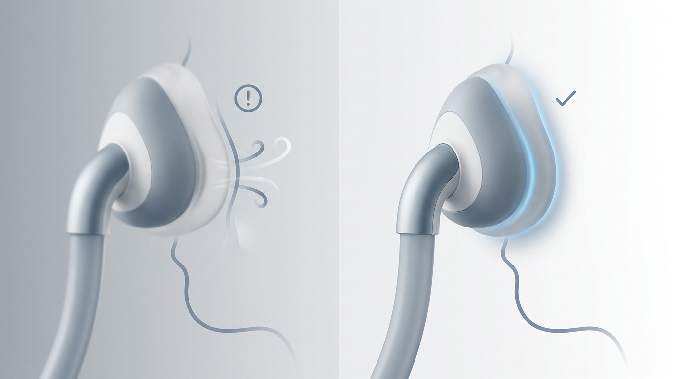 CPAP mask comparison: leak versus good seal