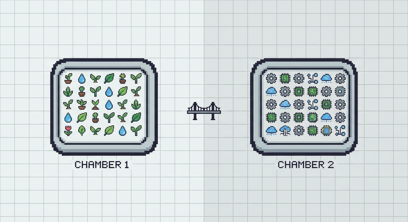 Two CPAP chambers side-by-side with simple icons, suggesting tap versus distilled water