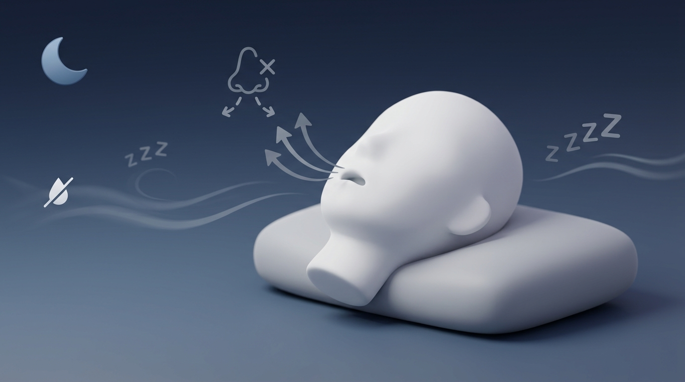 Mouth breathing and dry mouth at night: sleeping head with airflow arrows