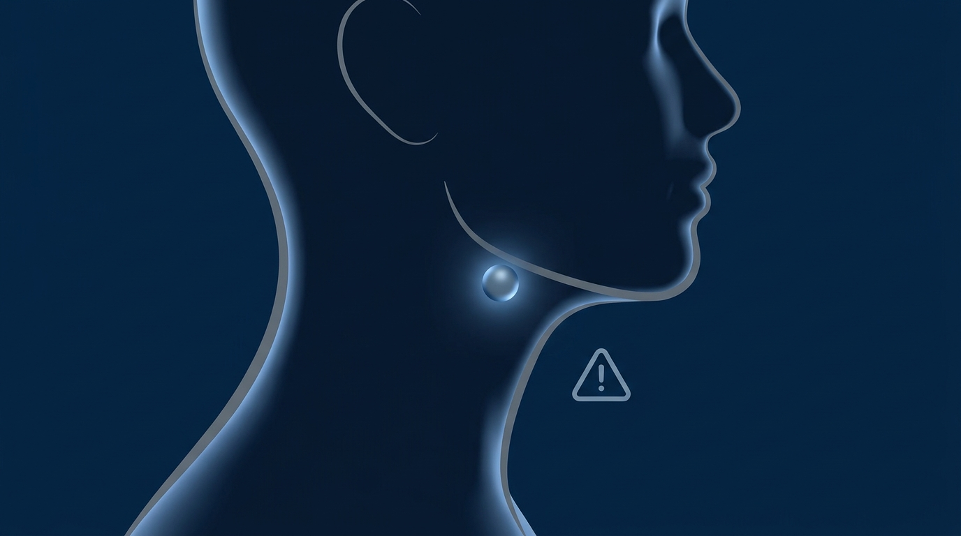 Red flags: neck lump and voice change silhouette with alert icon