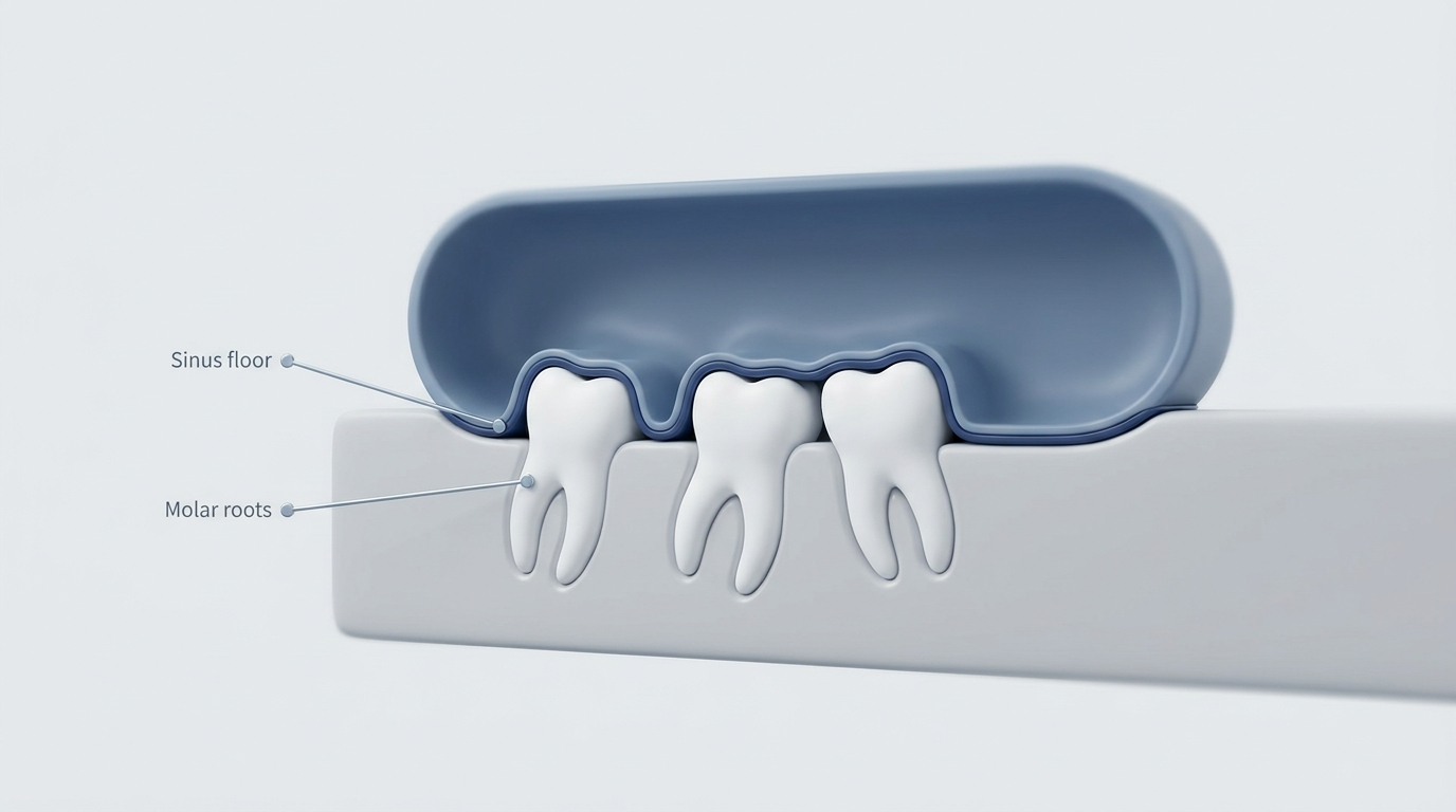 Anatomy: sinus and upper molar roots proximity illustration