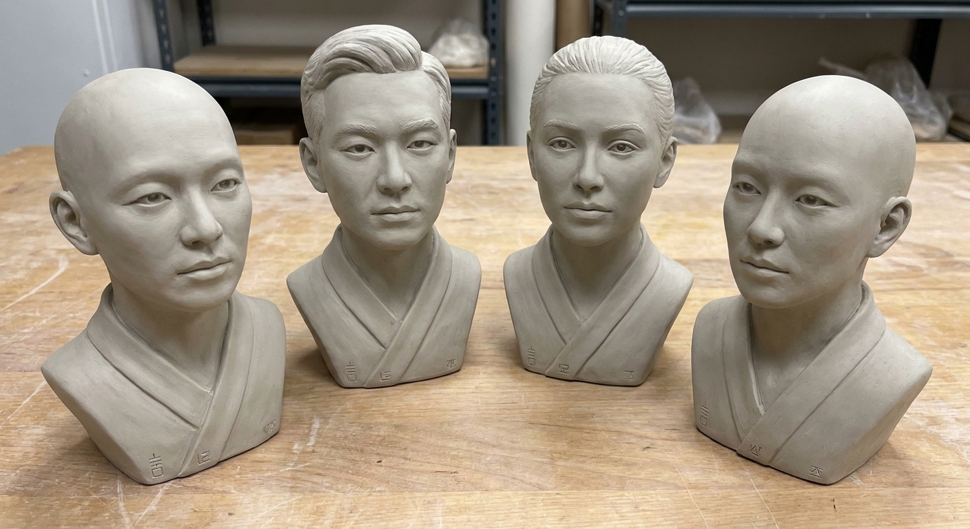 Head-bust model with subtle glyphs highlighting symptom regions