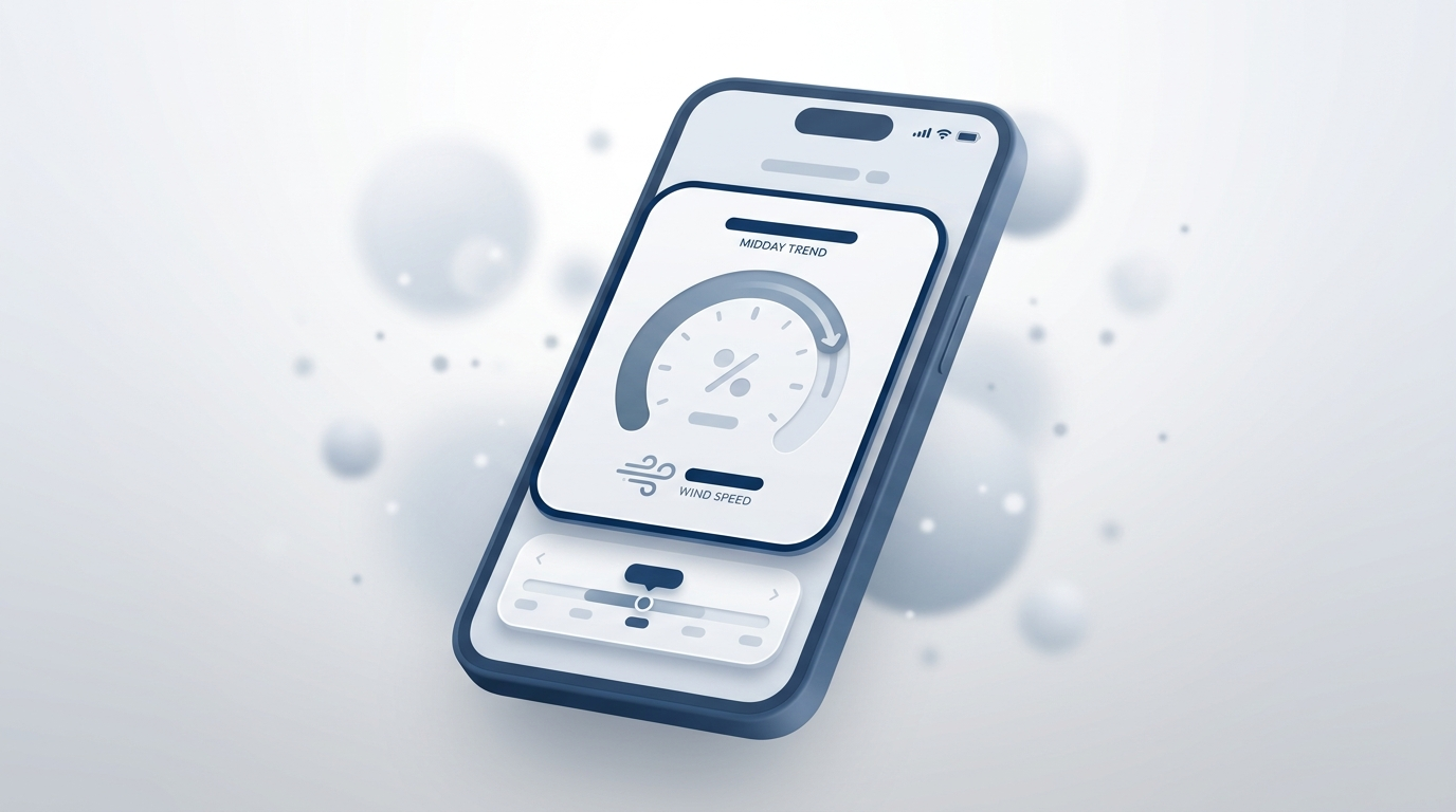 Minimal smartphone UI showing a simple pollen tracker and wind icon
