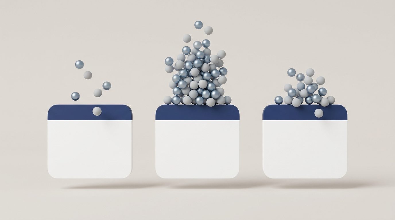Month-by-month pollen ramp-up from April to June shown as three minimalist calendar tiles