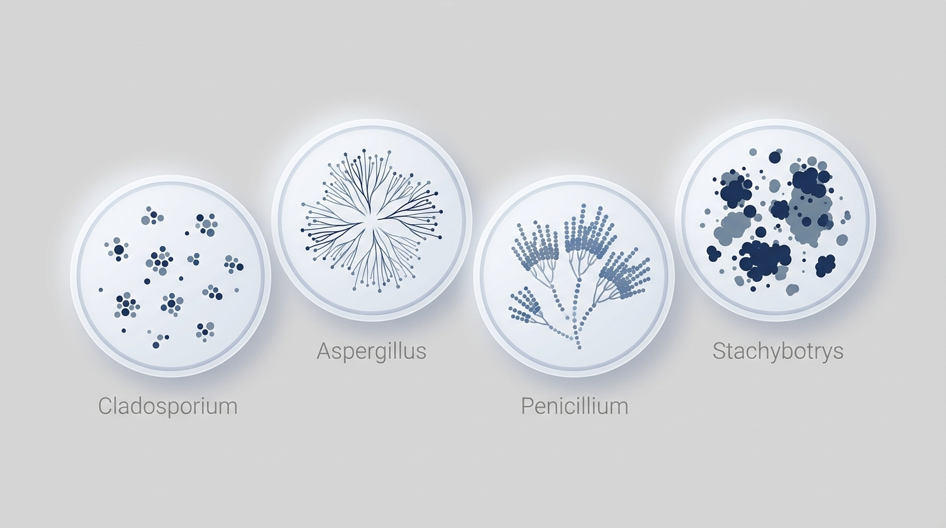 Icons of common allergenic molds: Cladosporium, Aspergillus, Penicillium, Stachybotrys