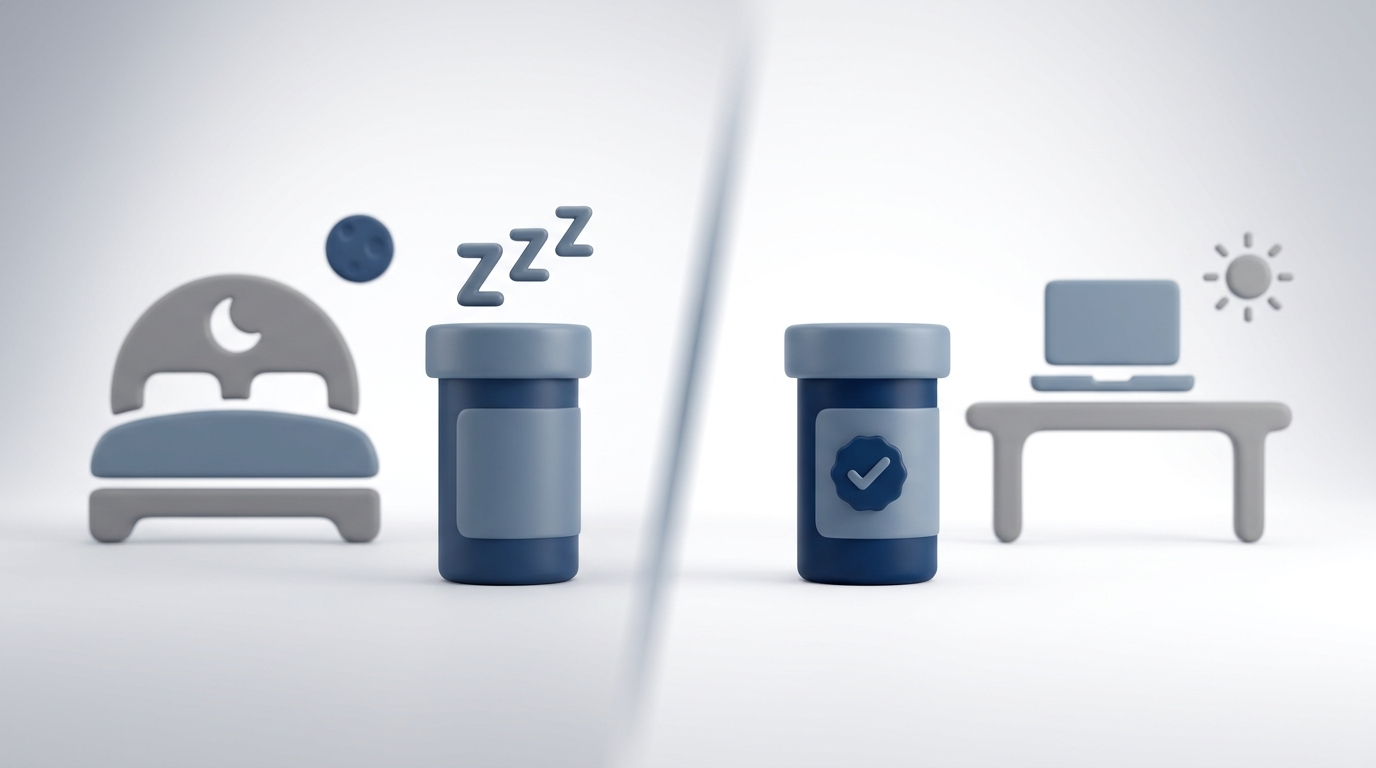 Split scene: night with Zzz vs day with checkmark showing practical choice