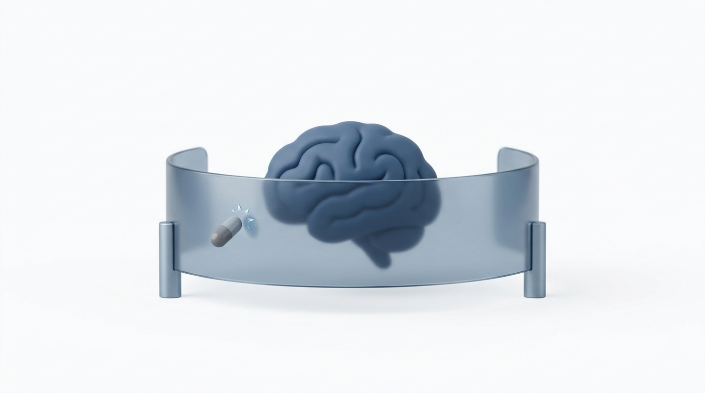 Blood–brain barrier as a translucent security gate with a pill bouncing off