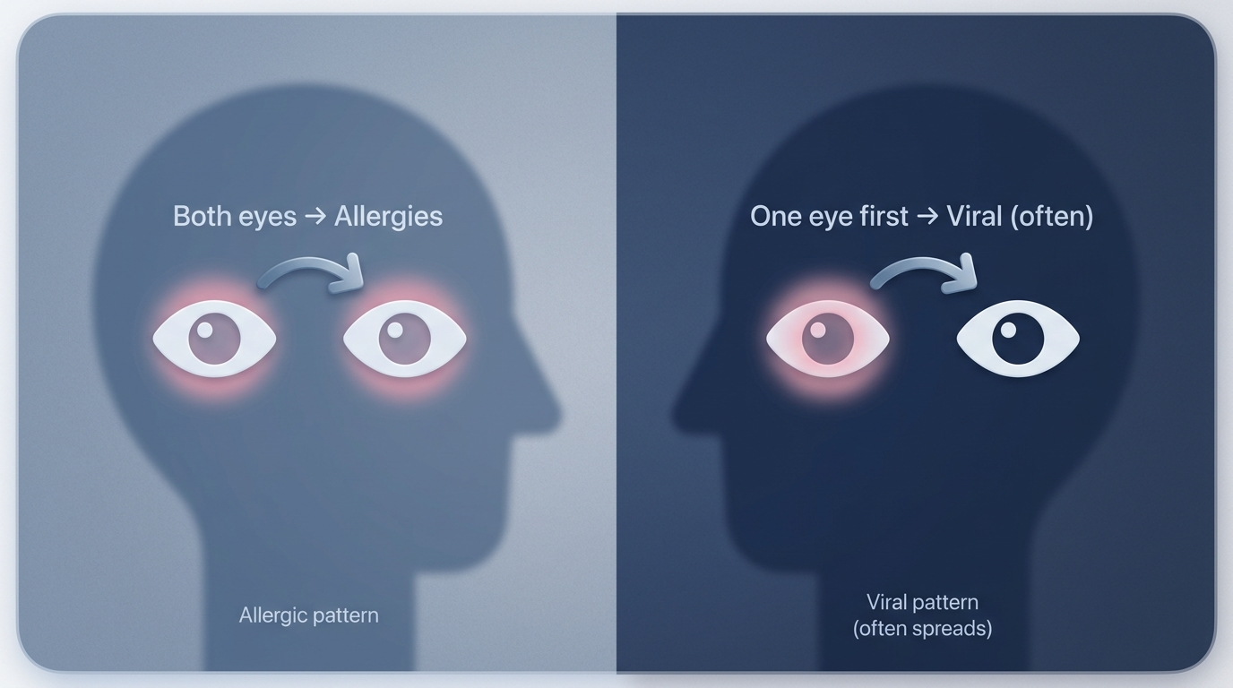 Side-by-side panels contrasting both-eye onset vs one-eye-first spread.