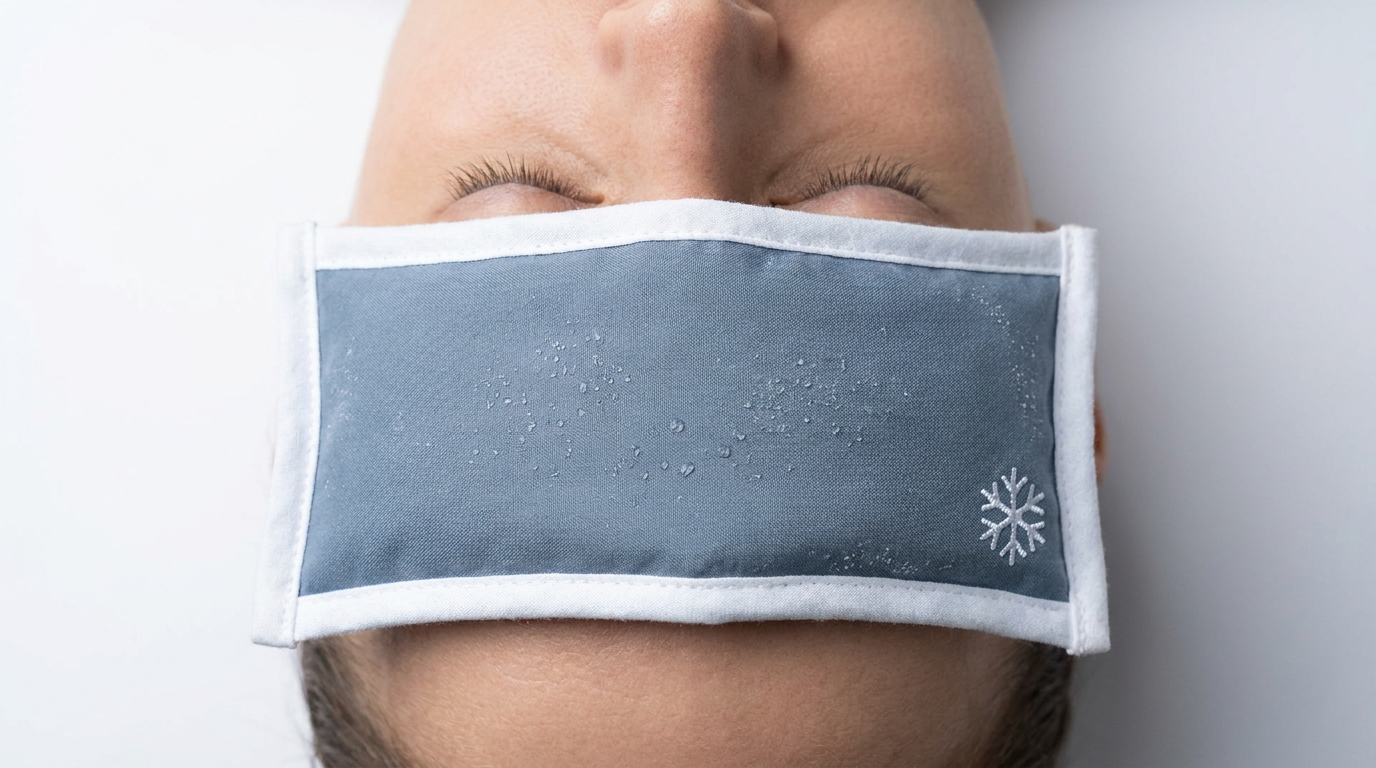 Cold compress over closed eyelids for fast relief