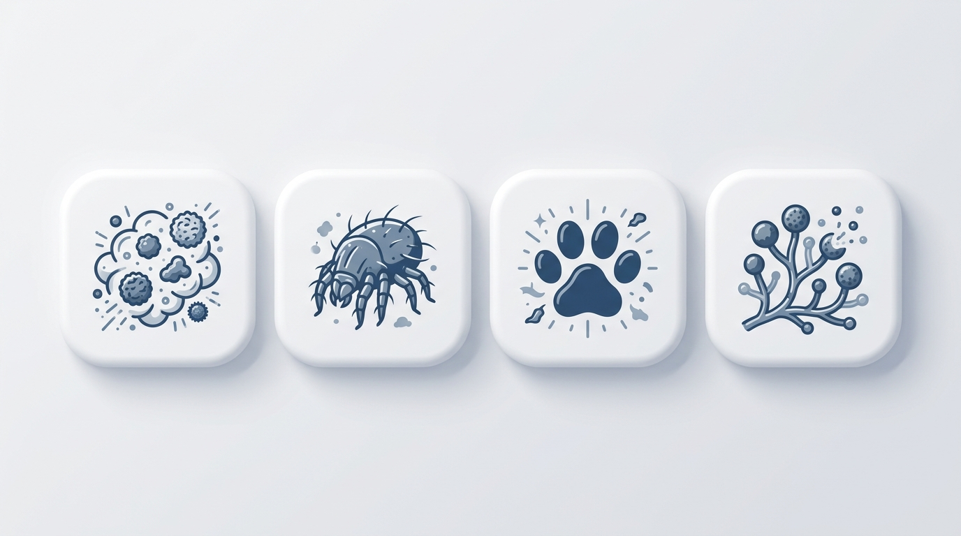 Common allergy triggers: pollen, dust mites, pets, mold