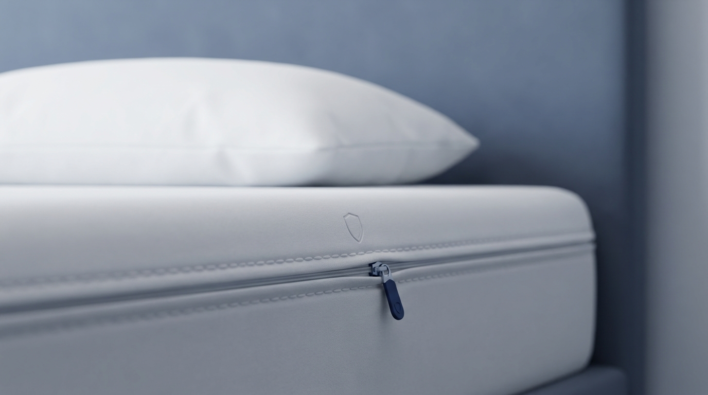 Dust-mite-proof bedding encasements on pillow and mattress