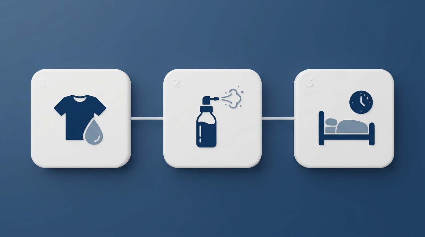 Same-day relief steps: change clothes, saline spray, protect sleep tiles 1-3