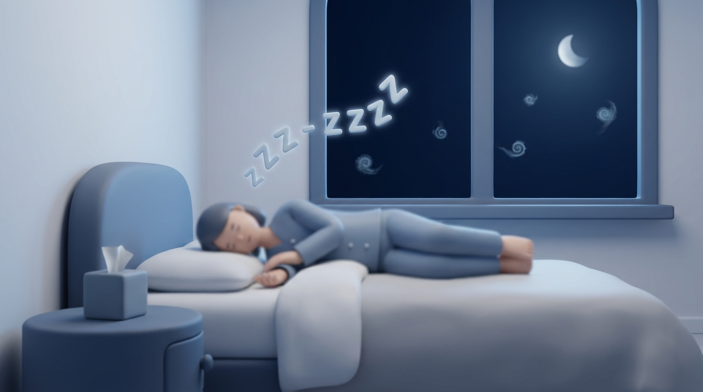 Sleep disruption during allergy season illustration