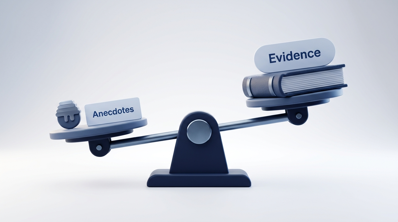 Anecdotes vs evidence on a balance scale, evidence weighs heavier