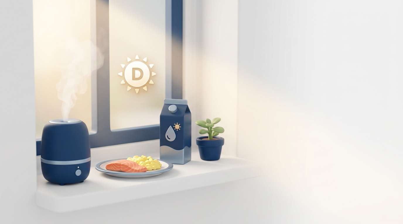 Lifestyle supports: sunbeam, foods rich in vitamin D, humidifier