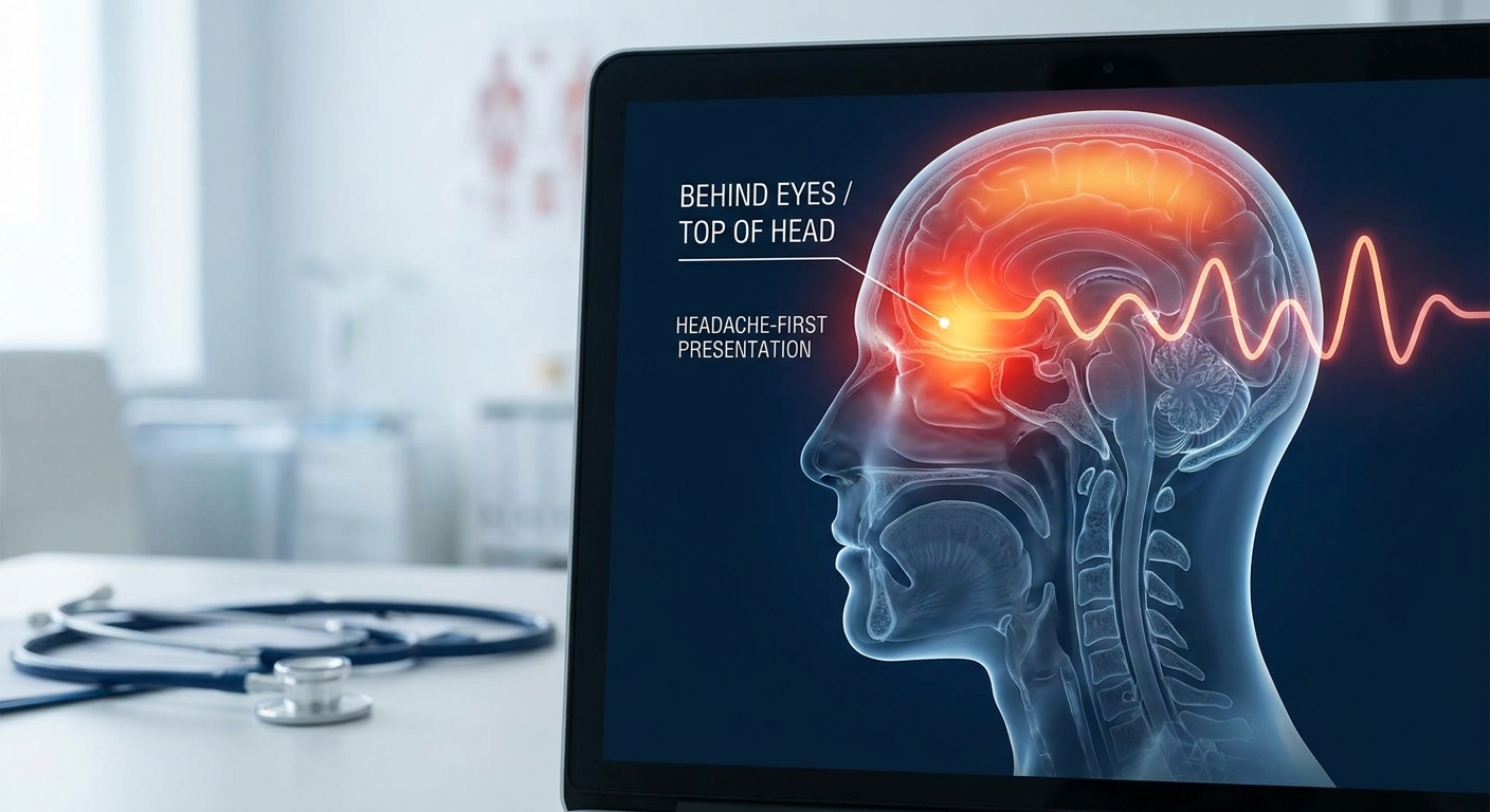 Headache-first presentation behind the eyes and top of head