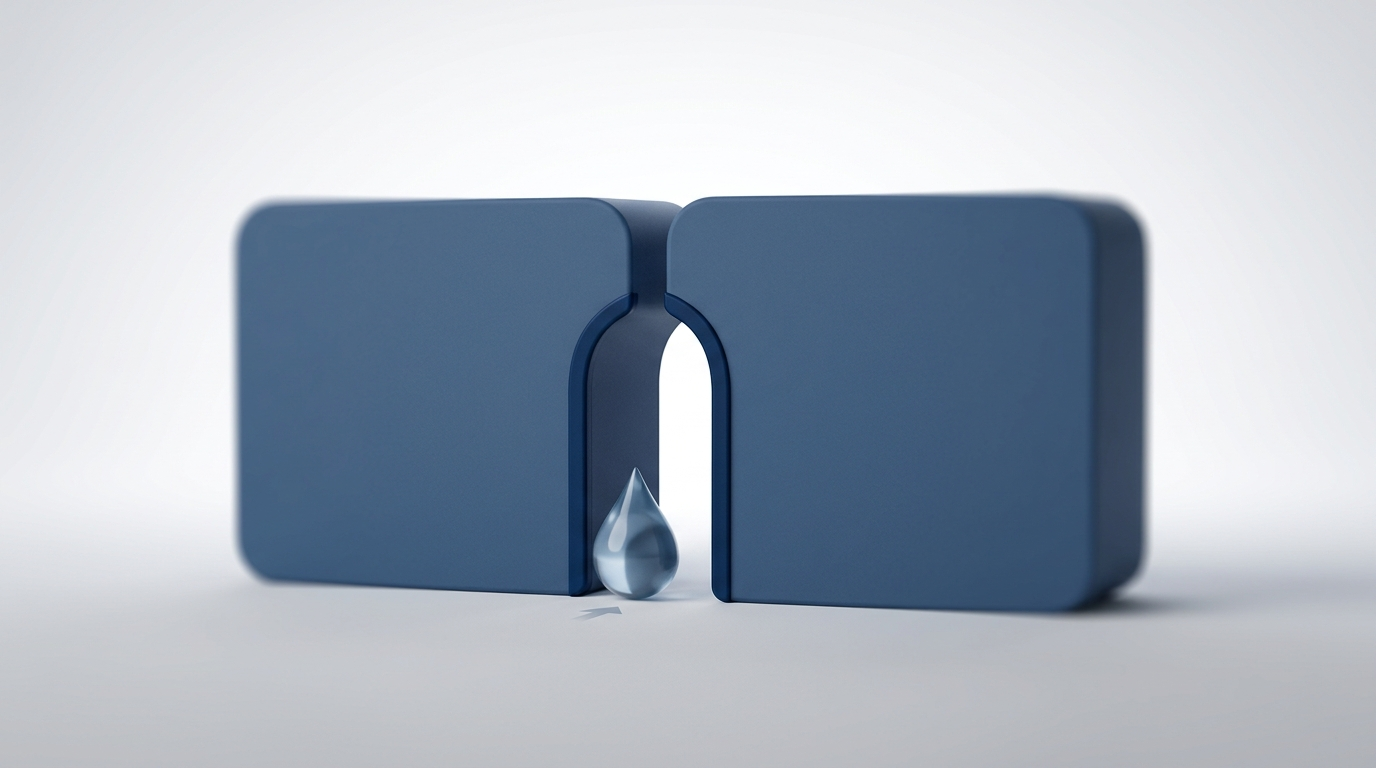 Metaphor: rooms with narrow doorways and a droplet at the doorway to imply sluggish sinus drainage