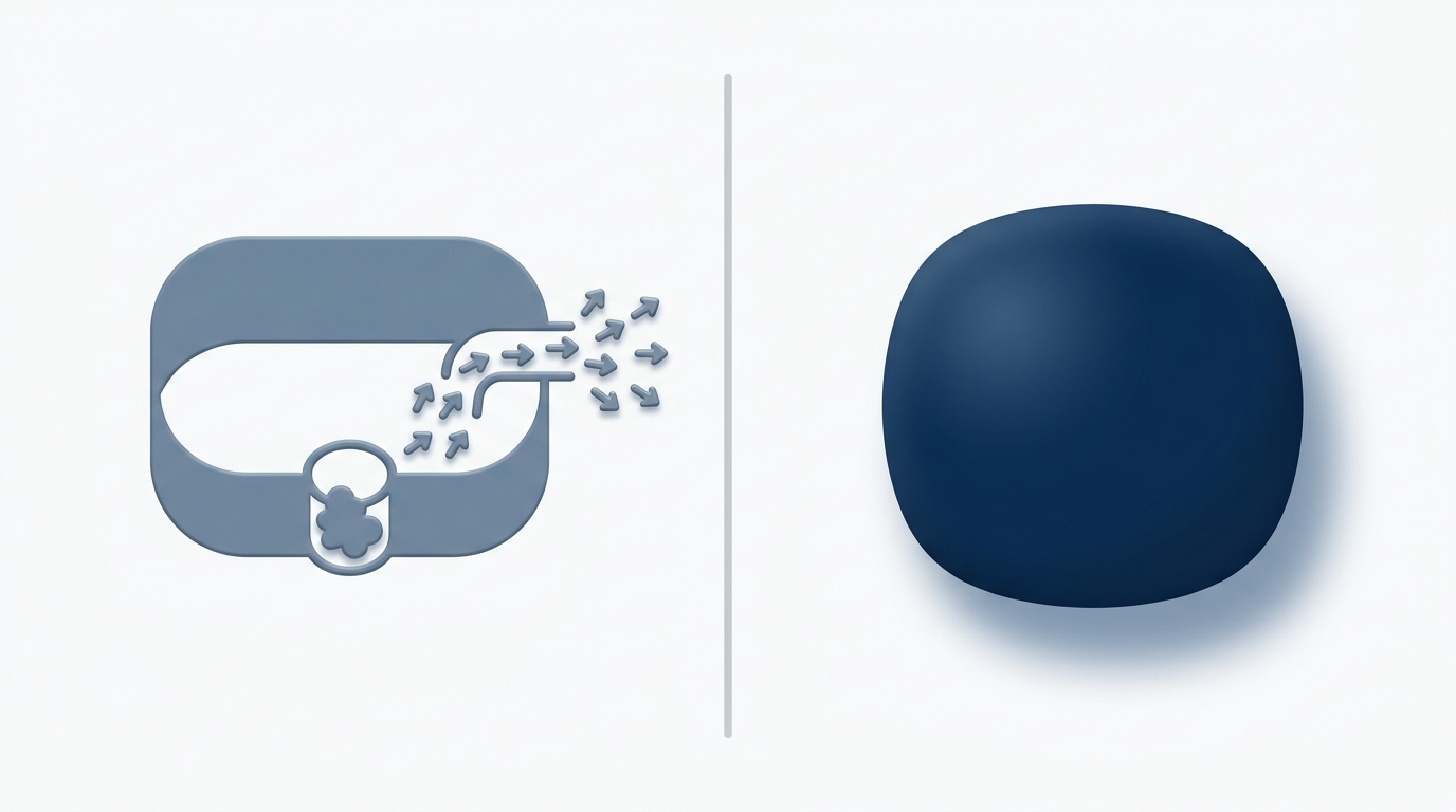 Analogy of congestion vs mucocele: open overflow vs closed ballooning container