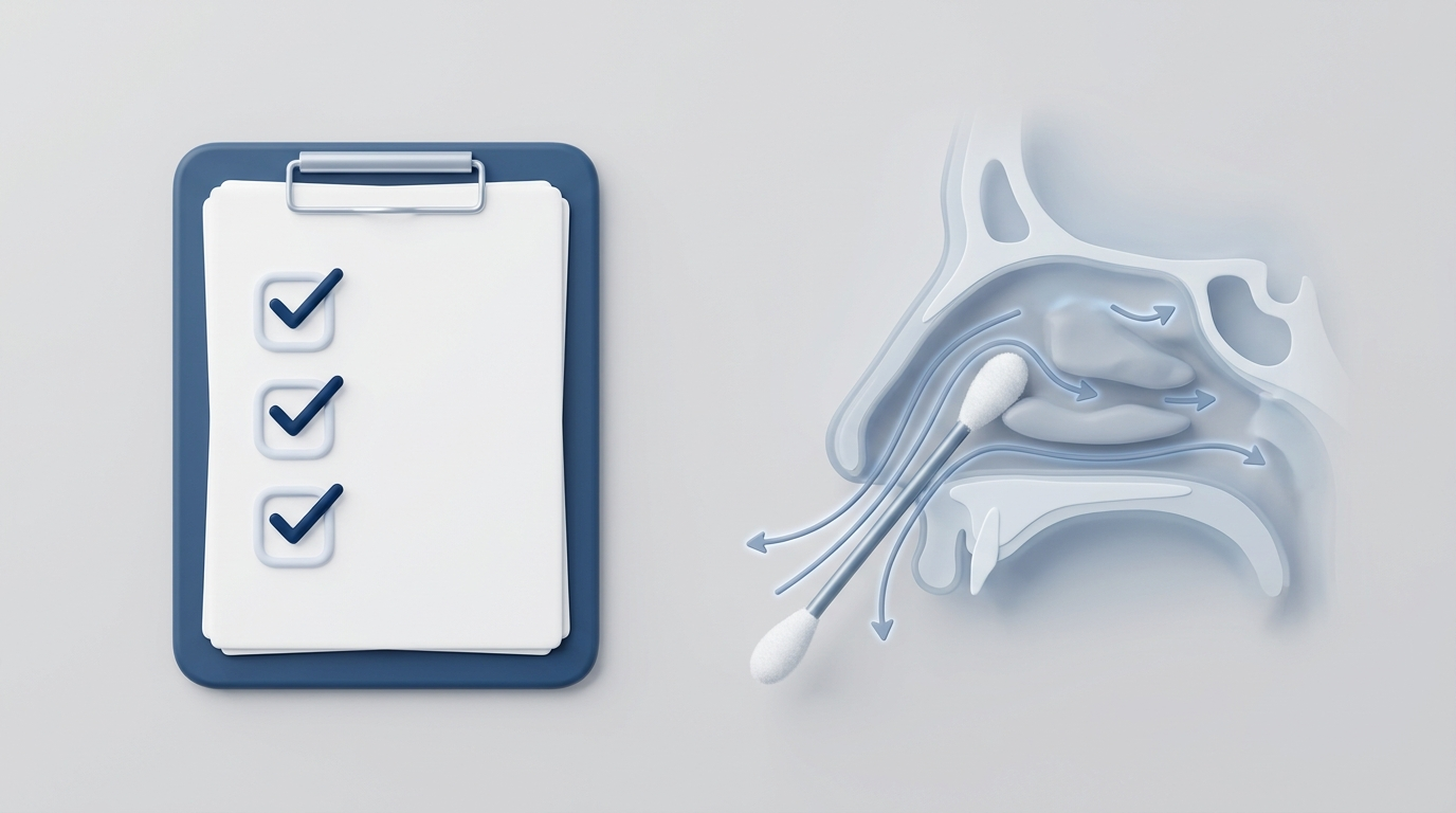 Clipboard for ENS6Q and nasal cross-section with cotton swab illustrating the cotton test