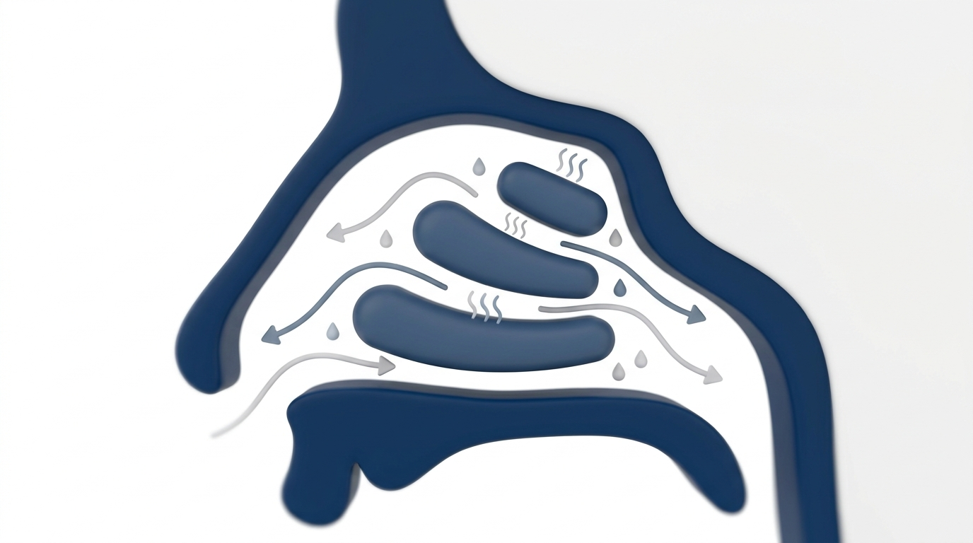 Illustration of nasal turbinates guiding, warming, and humidifying airflow