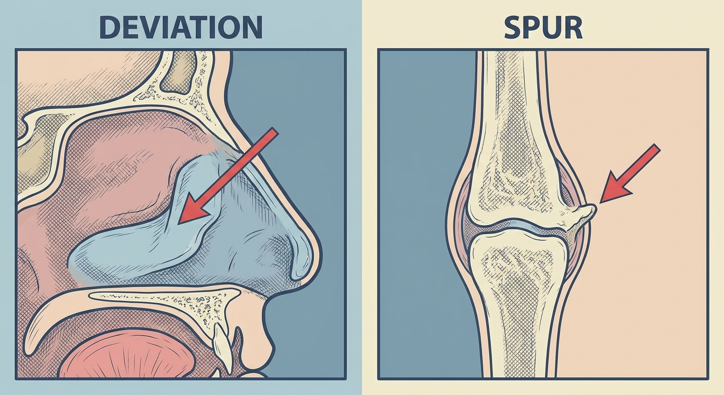 Simple side-by-side mini cutaways comparing deviation versus spur