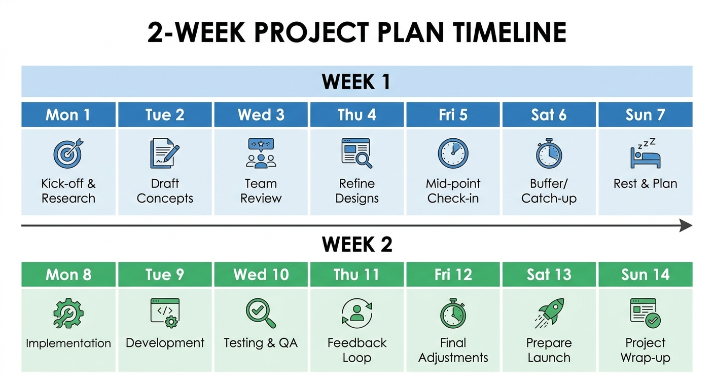 Simple two-week plan timeline