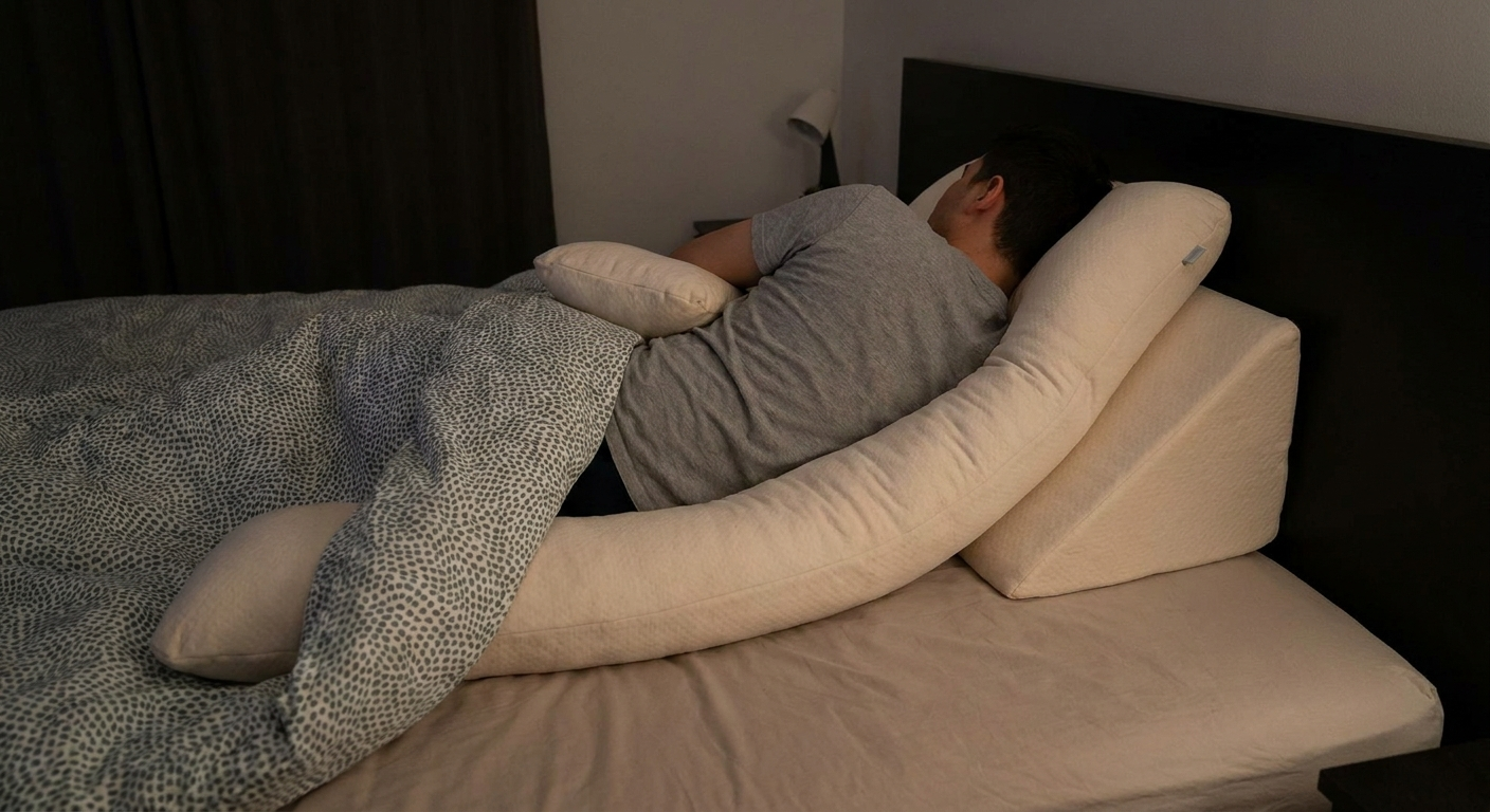 Side-sleep setup that discourages rolling onto the back