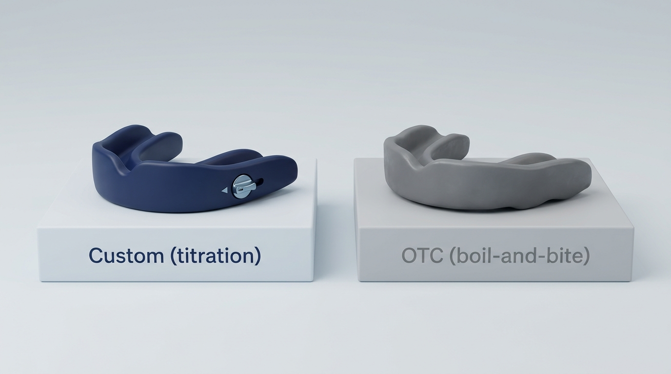 Custom titratable mouthguard vs OTC boil-and-bite comparison