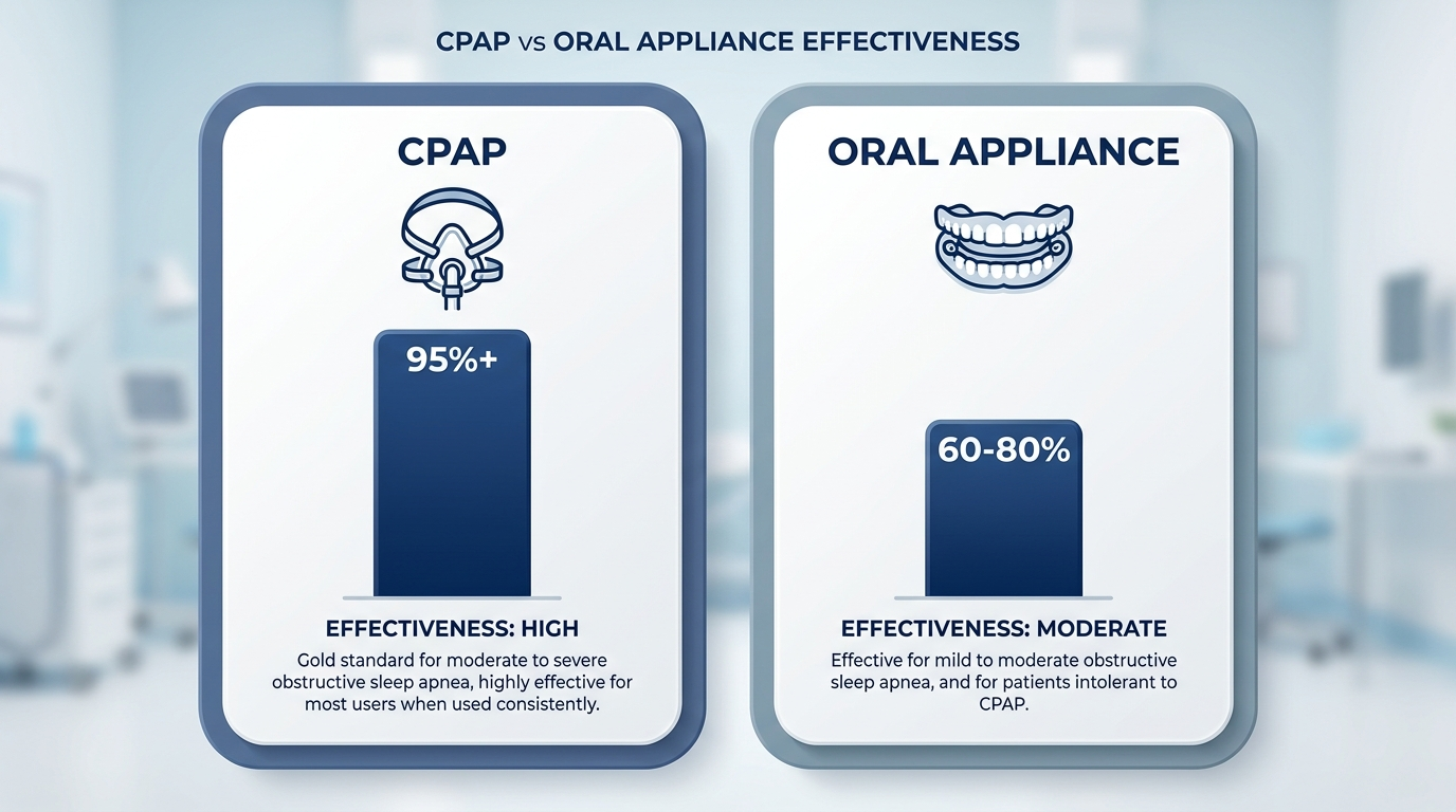 CPAP vs oral appliance effectiveness comparison bars
