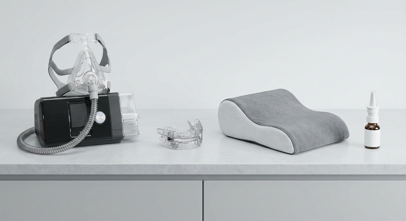 Treatment lineup: CPAP, oral appliance, side-sleeping wedge, nasal spray
