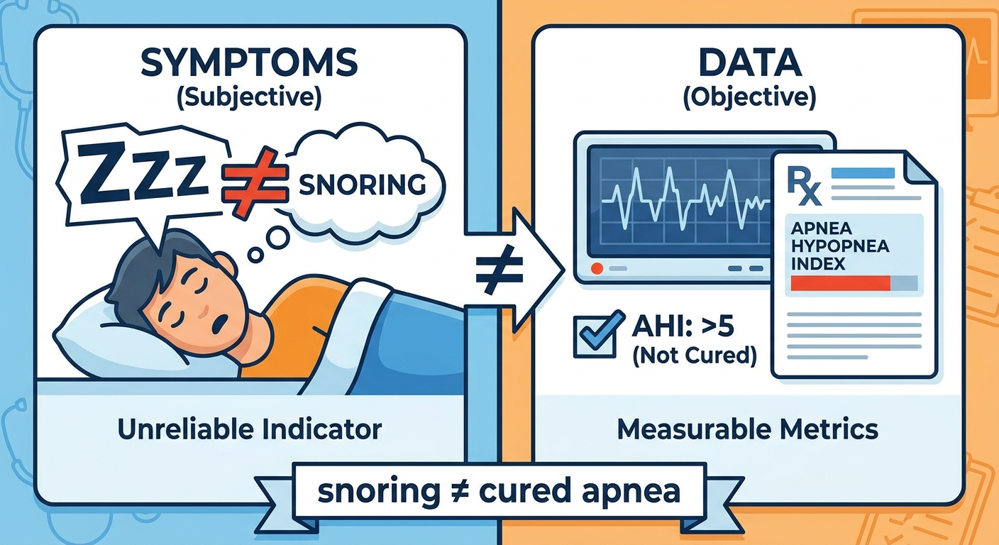 Symptoms vs. data: snoring ≠ cured apnea