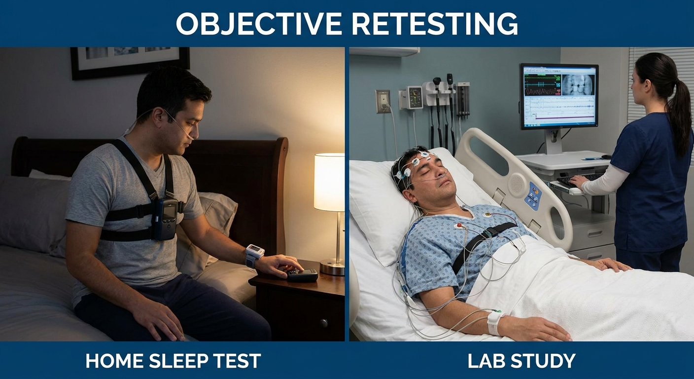 Objective retesting: home sleep test or lab study