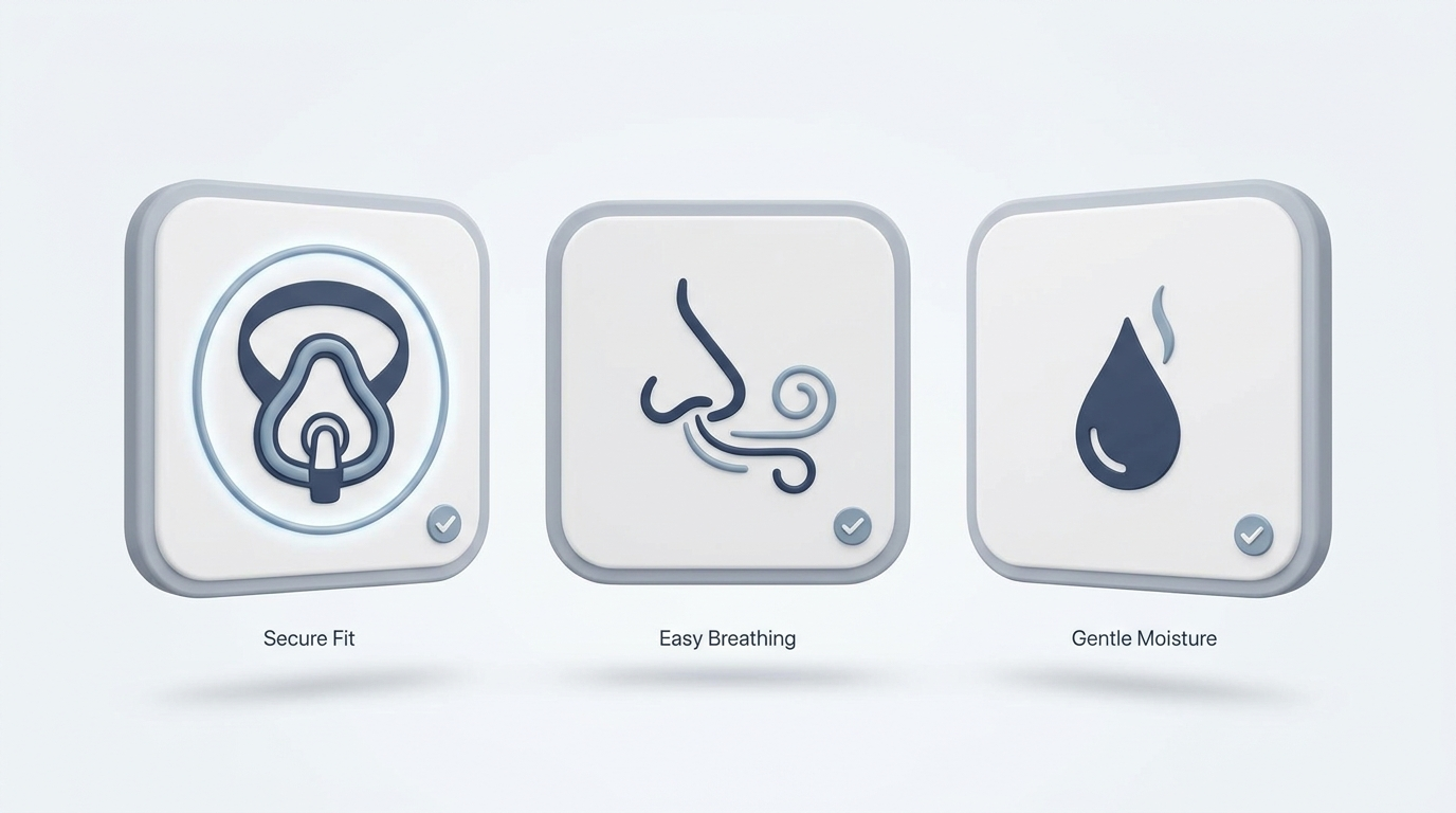 Make CPAP comfortable: tiles for mask fit, nasal airflow, and humidification