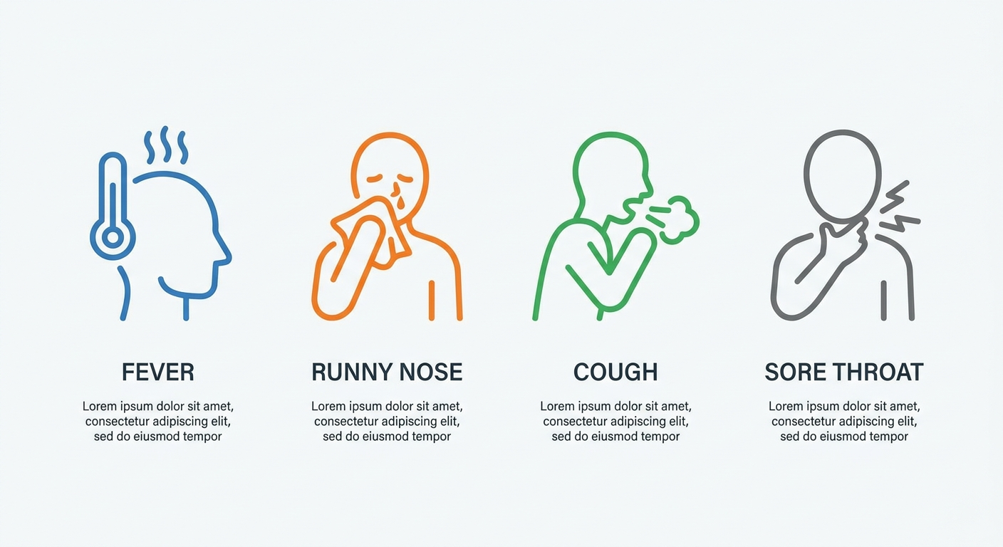 Core symptoms row—clean pictograms