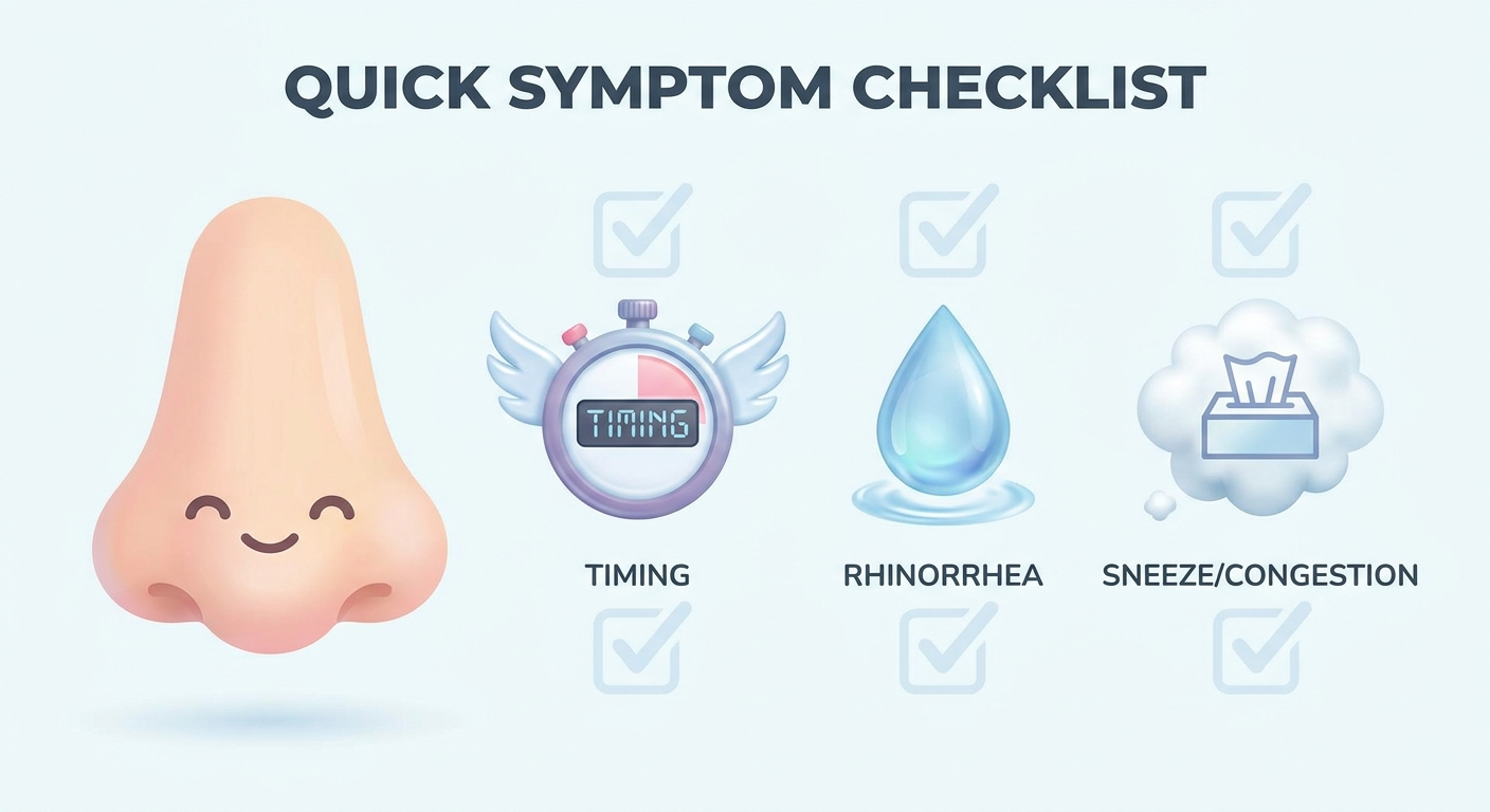 Quick symptom checklist icons for exercise-induced rhinitis