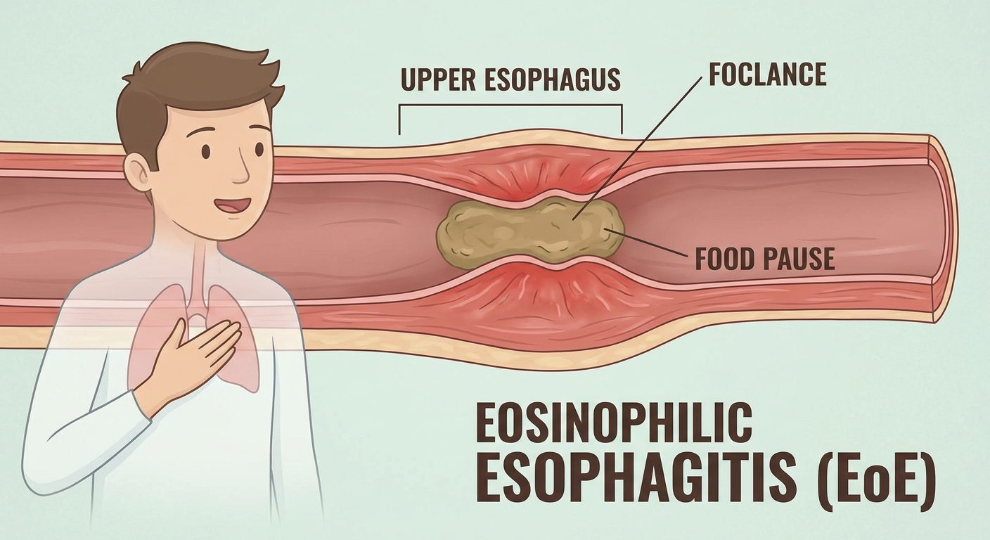 Classic EoE symptom—food pause in the upper esophagus