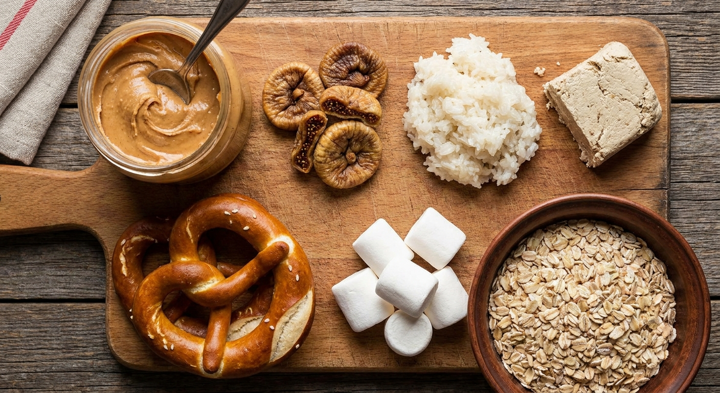 Foods that commonly stick (dry/dense solids)