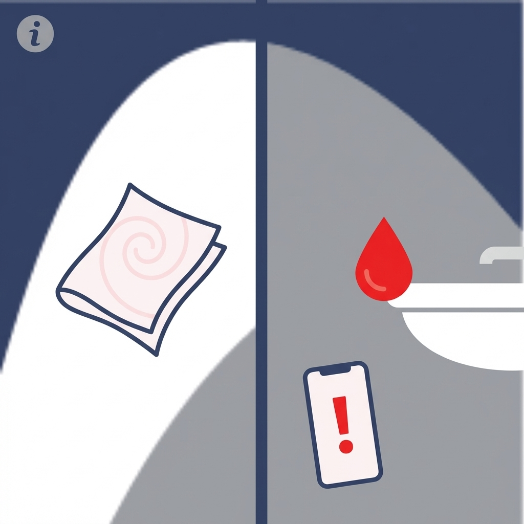 Normal pink-tinged vs bright red bleeding red-flags visual