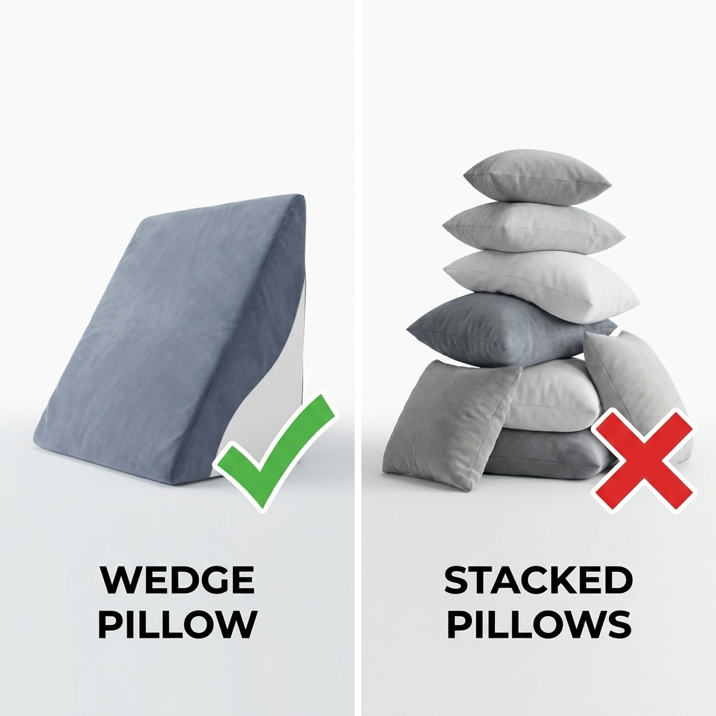 Pillow setup comparison: wedge pillow check vs stacked pillows X