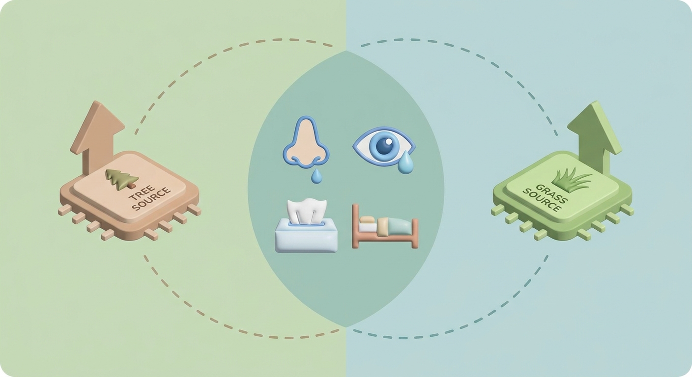 Overlapping allergy symptoms from tree and grass sources