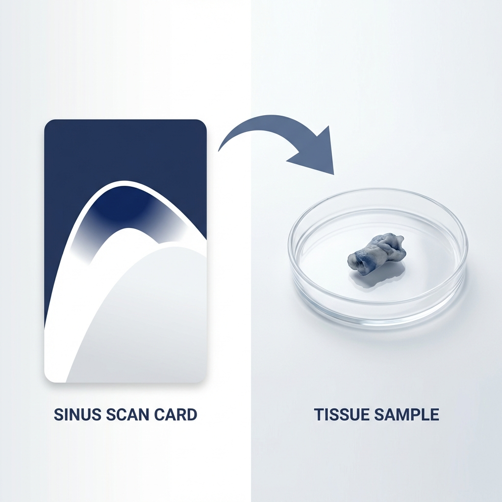 Analogy showing sinus scan versus tissue sample for confirmation